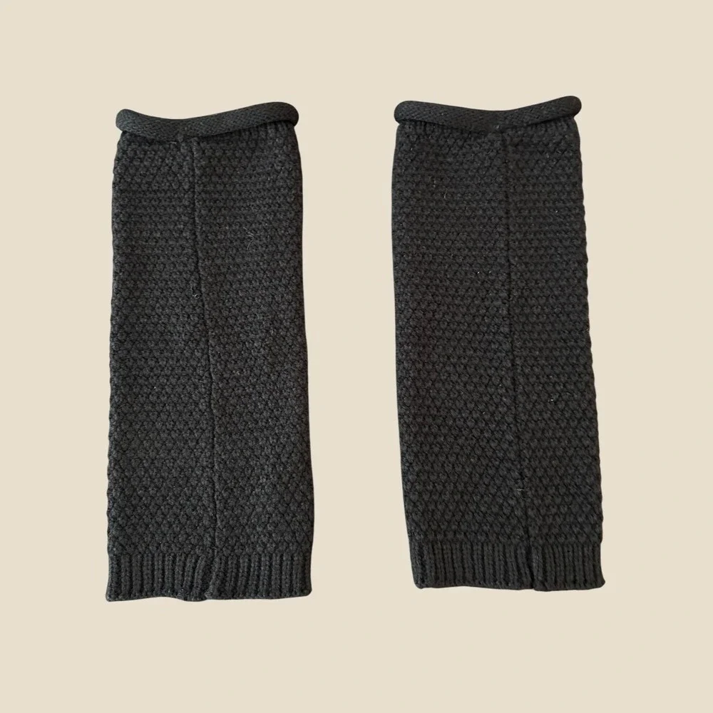 Black Chunky Knit Leg Warmers Textured Honeycomb Pattern Ribbed Cuffs 1370